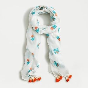 Ivory Scarf with Embroidered Kumquats Fruits